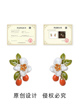 原创珐琅滴油田园风镀银针新款设计师立体花朵耳饰工厂耳钉饰品女