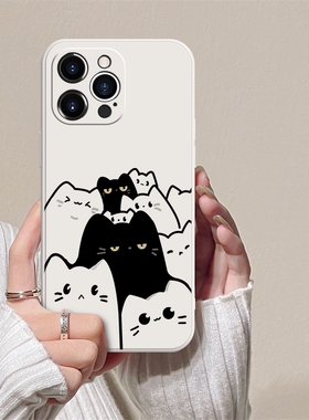 ins风可爱创意白猫黑猫镜头全包防摔手机壳适用苹果iPhone16 15 14vivox90华为nova10红米k60OPPOreno9小米13