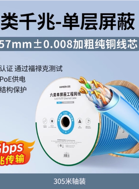 Ugreen绿联NW303/35769六类千兆-单屏蔽（国标0.57mm纯铜芯）浅蓝