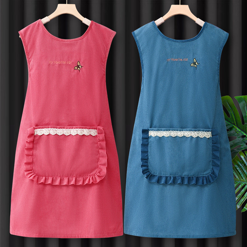 灯芯绒坎肩式围裙家用厨房工作服