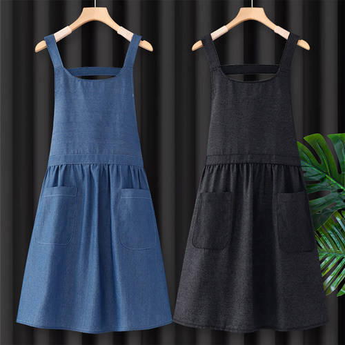 牛仔布围裙工作服女定制