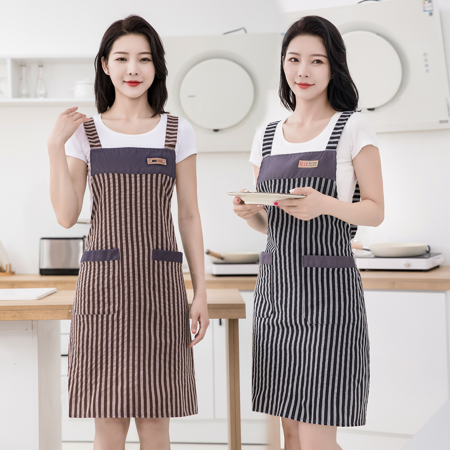 纯棉夏季薄款背带式围裙