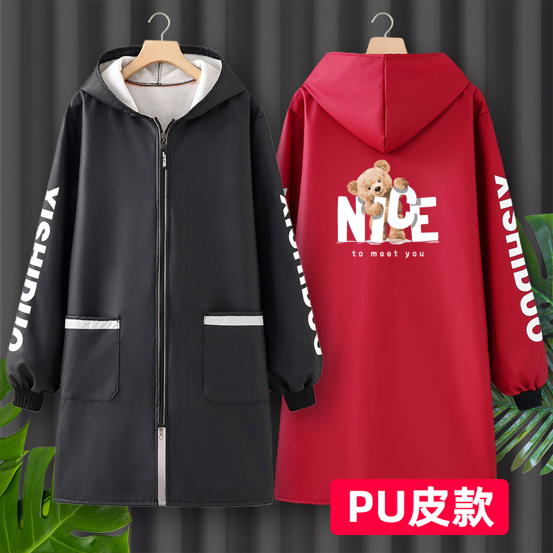 2025新款可外穿男PU皮长袖围裙防水防油高颜值罩衣女冬季加绒加厚