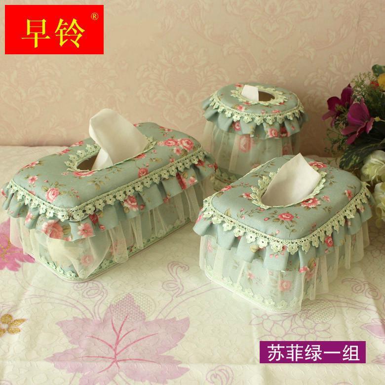 包邮田园纸巾盒纸巾套车用抽纸盒卷纸蕾丝纸巾抽欧式纸抽盒布艺