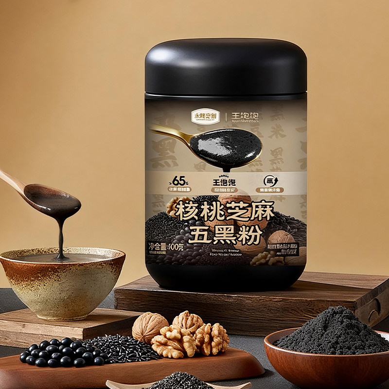 永辉定制&王饱饱核桃芝麻五黑粉600g*2冲饮速食谷物代餐营养早餐