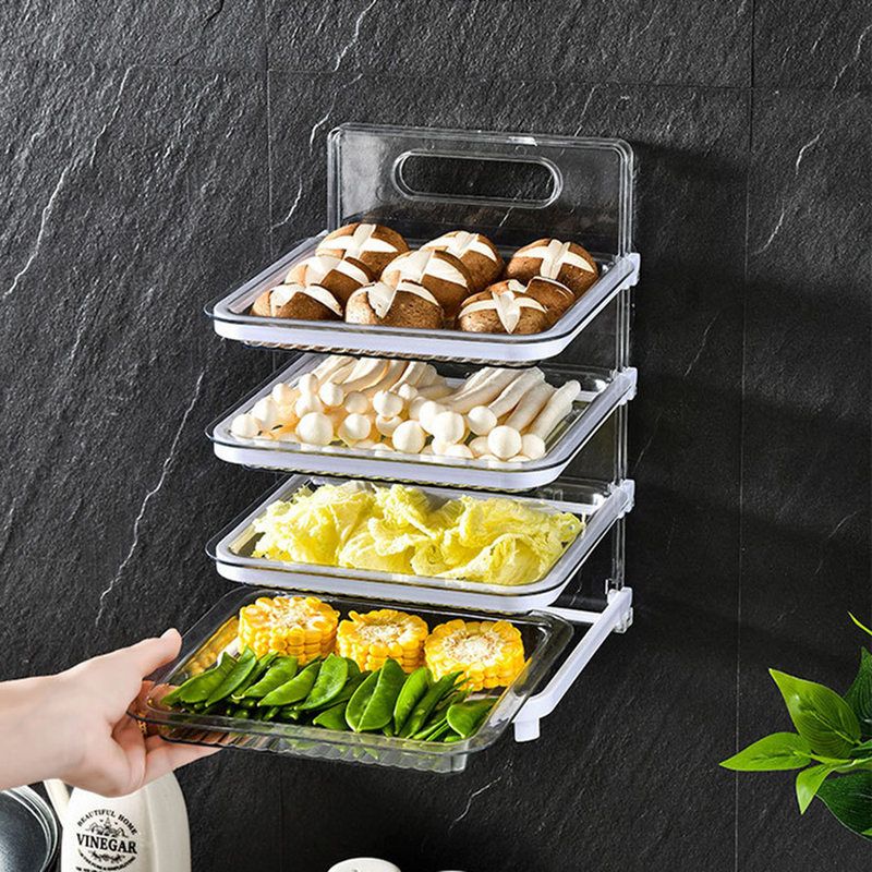 厨房多层塑料免打孔火锅拼盘 壁挂式可折叠装配菜托盘放菜盘