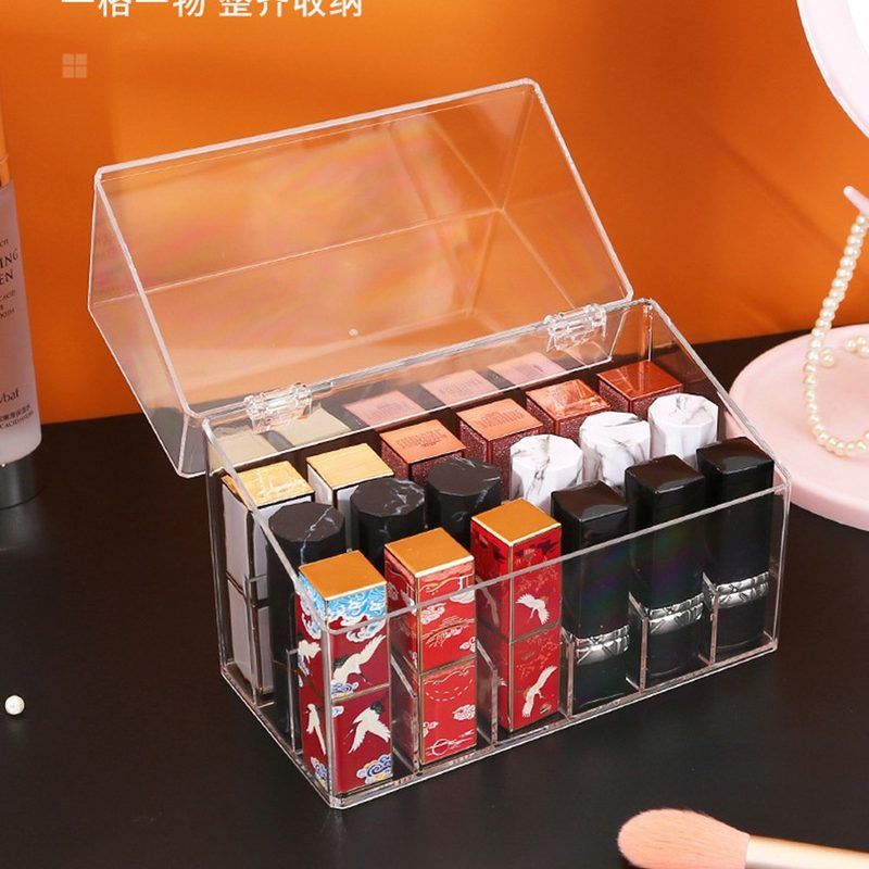 口红收纳架防尘桌面装化妆品指甲油带盖透明亚克力唇釉收纳盒