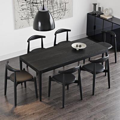 北欧985侘寂风黑色木桌长方形洽谈木桌客厅极简实白餐蜡书桌原木