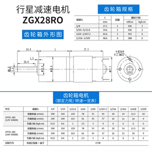 ZHENGK正科直流行星齿轮减速电机ZGX28RO马达32RLO正反转24RP调速