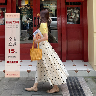 波点伞裙女港风复古调性半身裙大摆A字长裙 dots Echoone vintage