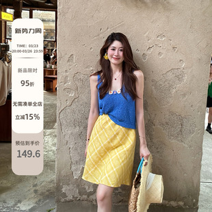 饰背心短款 设计感手工小花装 百搭纯欲露背吊带 Blue小花 Echoone