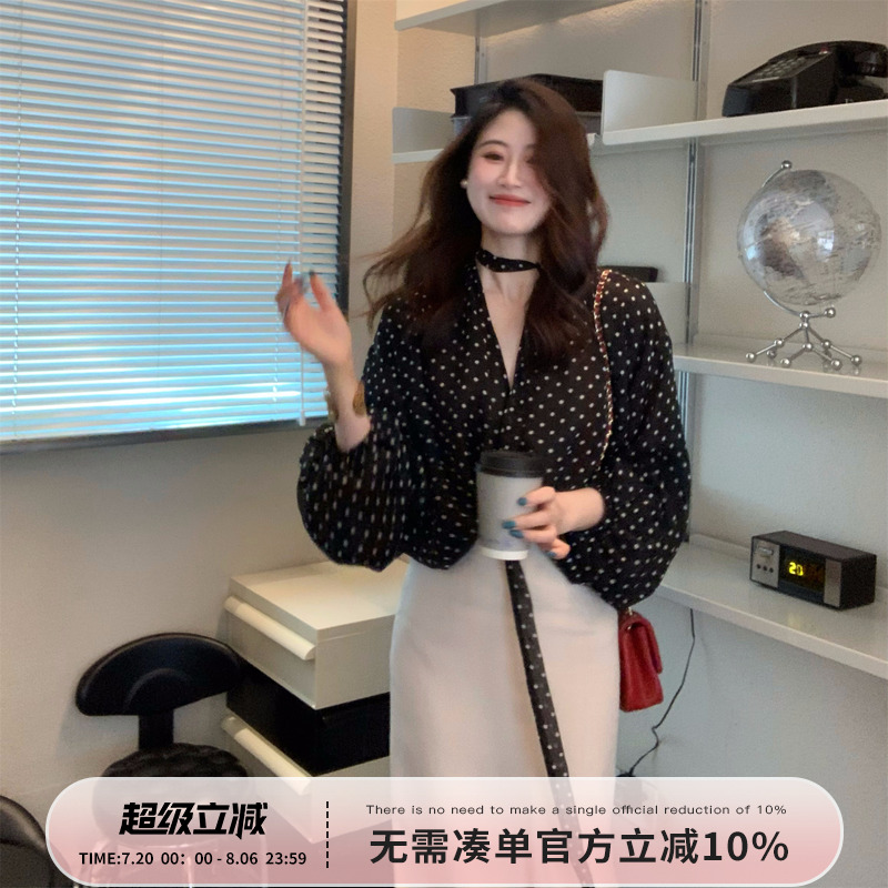 Echoone黑底白点波点上衣