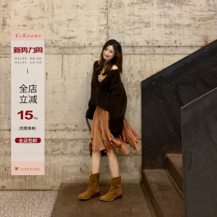 女新款 Echoone 马海毛慵懒开衫 autumn 独特别致单排扣短外套 Lazy