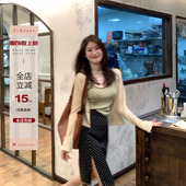 黑白波点前侧开衩半身裙子女时髦复古包臀裙 dots Echoone Hearty