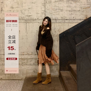 女新款 Echoone 马海毛慵懒开衫 autumn 独特别致单排扣短外套 Lazy