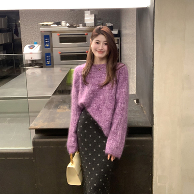 羊毛针织波点抽绳半裙