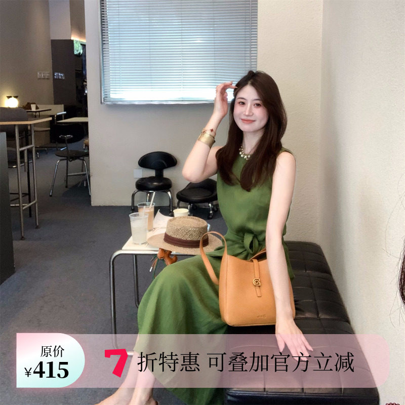 Echoone天丝亚麻绑带连衣裙图片