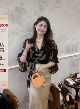 Echoone 赫尔曼之约 女人味绑带衬衣女时髦复古气质防晒长袖上衣