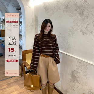 女老钱风松弛感裤 洋气时髦精羊毛呢五分裤 子 秋日手账 Echoone