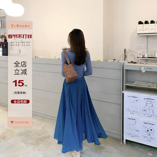 Echoone 温柔女主 不规则大摆伞裙女优雅气质别致飘逸半身裙长裙