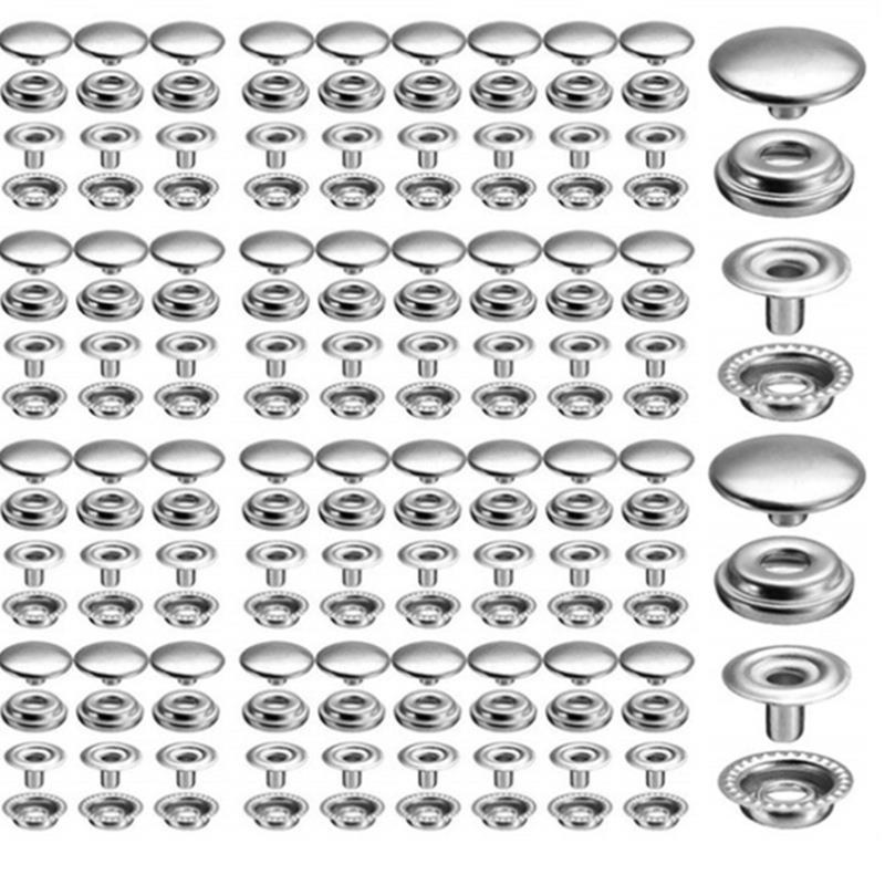 供跨境200PCS/50套装15mm201金属四合扣大白扣按扣暗纽紧固件纽扣