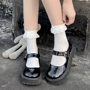 洛丽塔袜子女夏季薄款中筒白色蕾丝蝴蝶结花边短袜天鹅绒冰冰袜潮