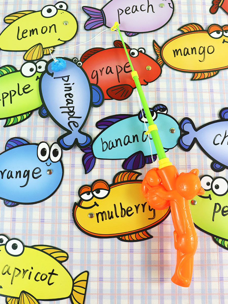 钓鱼游戏儿童识字卡片鱼竿玩具