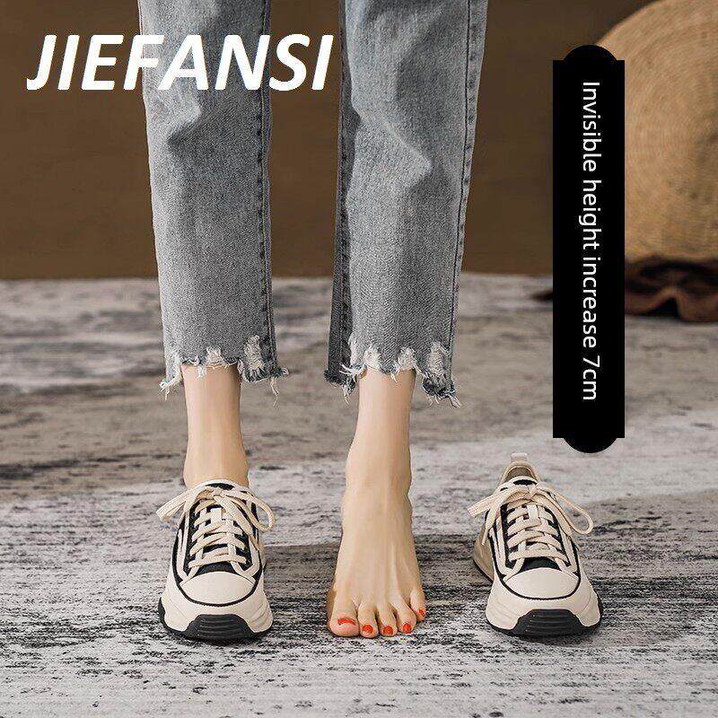 JIEFANSI香港内增高小白鞋女2025新款春季透气休闲板鞋小个子女鞋