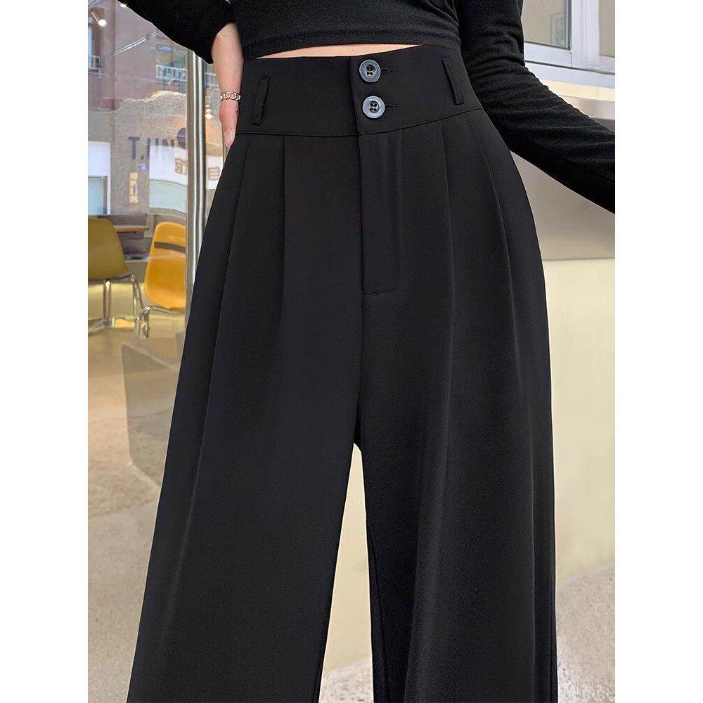 ADIFCMM西装阔腿裤女新款窄版高腰显瘦高级感垂感黑色直筒裤子