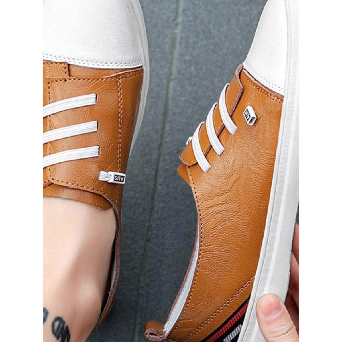 2025秋季新款男士小白鞋真皮百搭板鞋时尚潮流皮鞋一脚蹬休闲鞋子