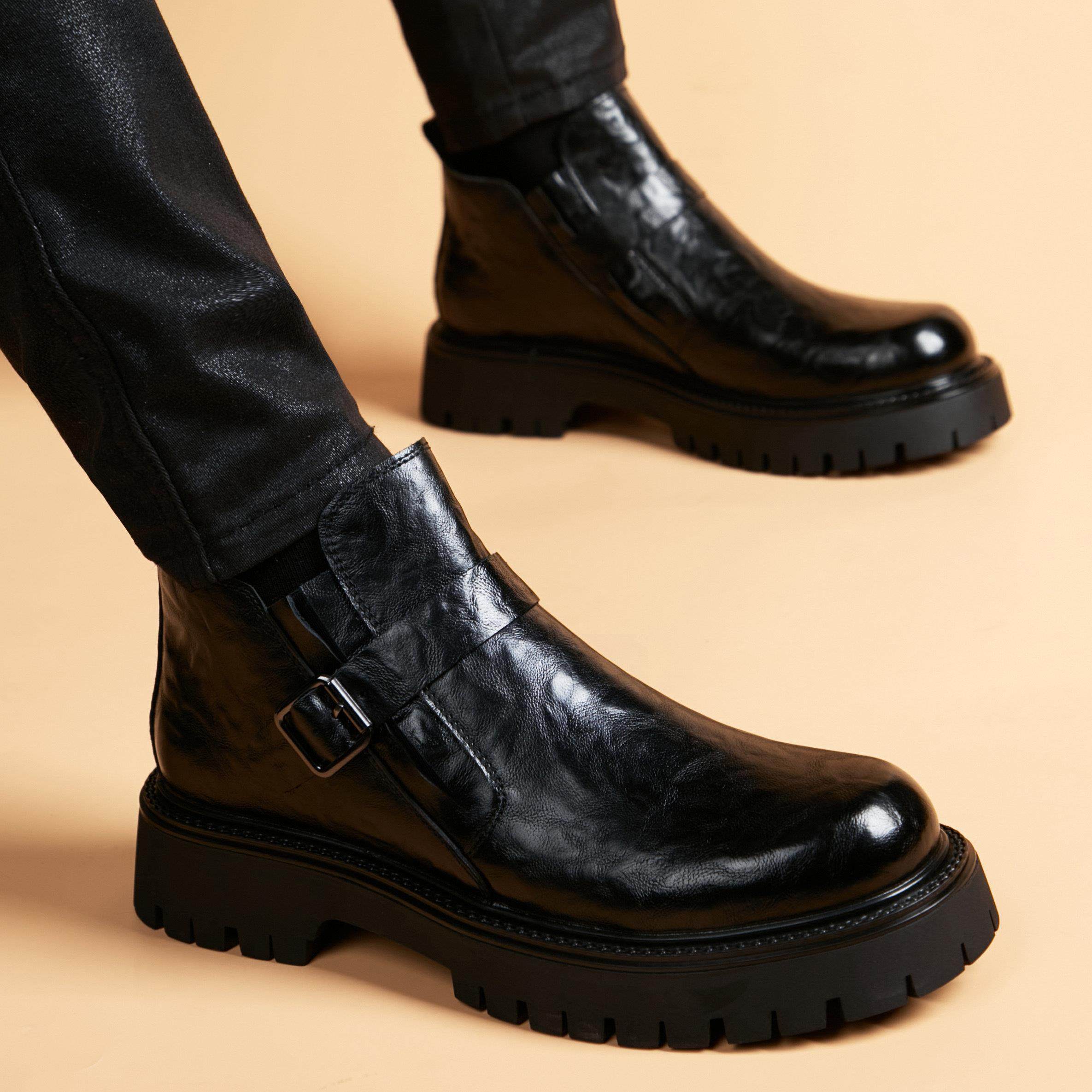 冬季马丁靴男真皮厚底英伦风低帮切尔西短靴套脚皮靴男士高帮皮鞋,流行男鞋,马丁靴,淘宝优惠券,粉丝福利购,淘宝优惠卷