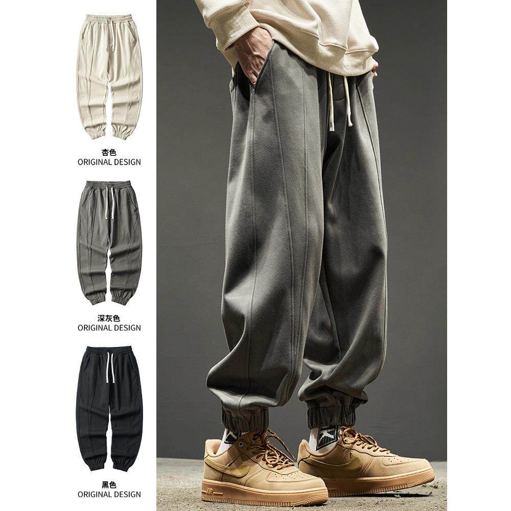 潮牌秋冬款加绒加厚美式复古卫裤男士宽松束脚运动裤休闲工装裤子