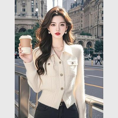 法国风格的白色针织女式外穿2024秋冬新设计利基修身针织衫