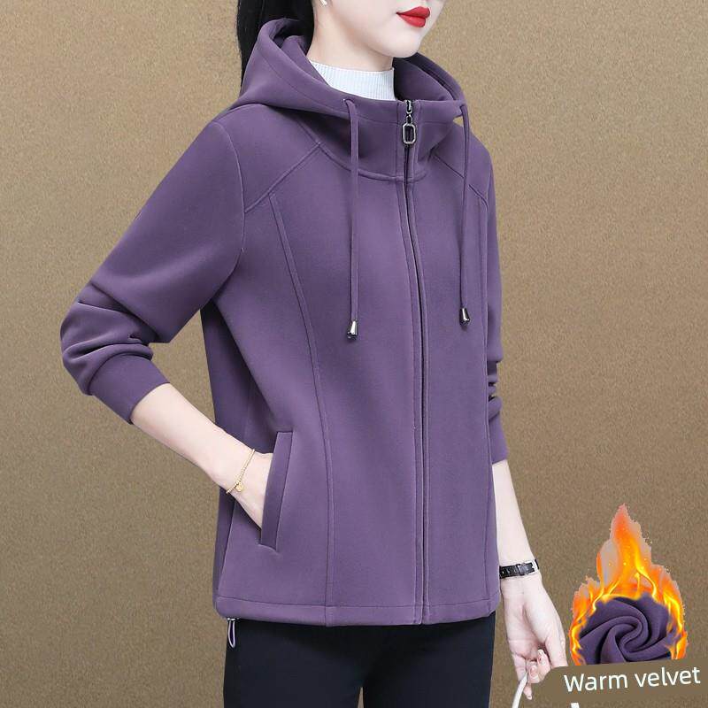 潮牌CVY外套女士2025冬季新款加绒加厚洋气休闲减龄连帽开衫卫衣