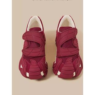 趣味 小众机能风运动鞋 红色魔术贴炸街老爹鞋 新款 女2025秋季 美式