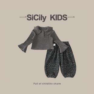 甜美娃娃翻领时髦花边袖 SiCily 春秋新款 女宝套装 口两件套潮 Kids