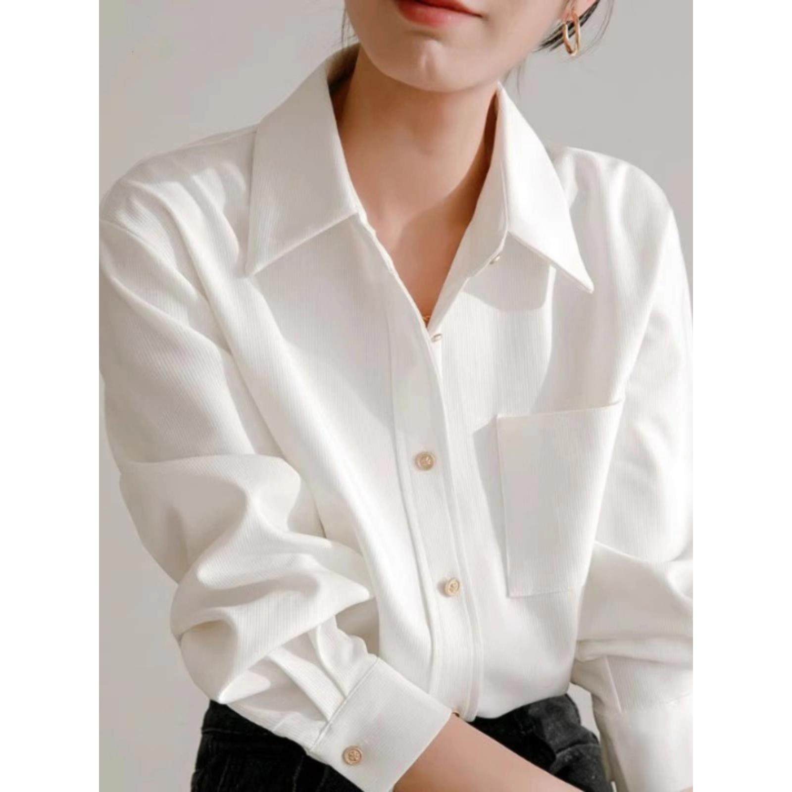 法式ROUJE NAIVE高端磨毛白色衬衫女新款高级感重磅加厚长袖衬衣