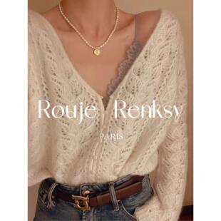 毛衣 女秋冬小众薄款 法国Rouje Renksy纯欲设计感镂空马海毛针织衫