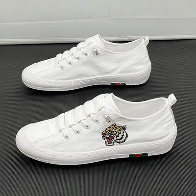 欧洲站2025春夏新款男鞋帆布鞋百搭休闲透气布鞋一脚蹬软底小白鞋