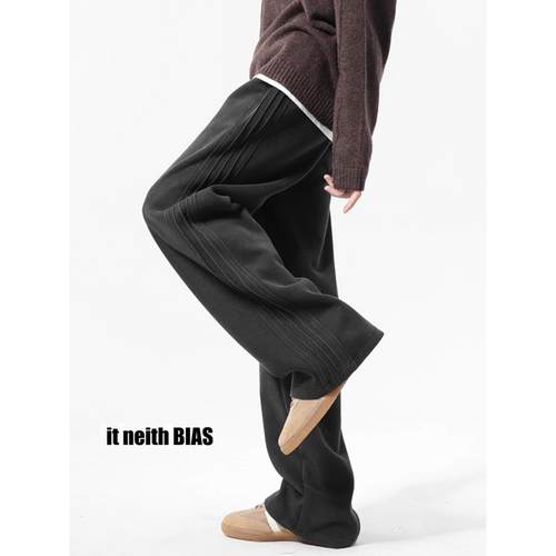 it neith BIAS加绒水洗卫裤男款春秋美式直筒运动宽松垂感休闲裤