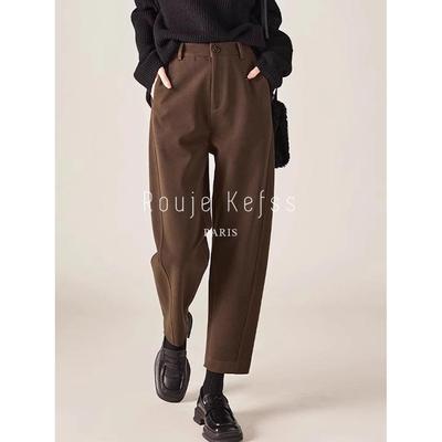 Rouje kefss法式加厚高腰镰刀裤女冬季宽松哈伦显瘦女裤休闲裤子