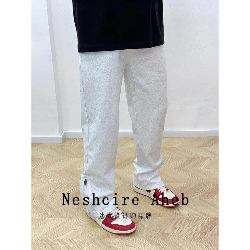 Neshcire Aheb美式高街运动卫裤男士脚口拉链休闲直筒宽松长裤子