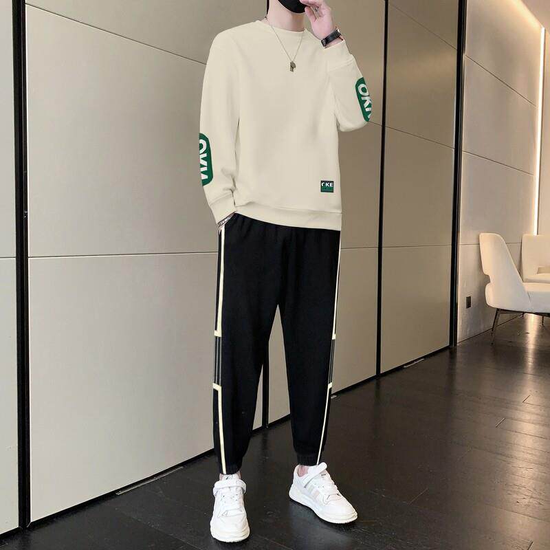 春季休闲 运动套装男士2025秋冬季新款潮牌帅气圆领厚棉T宽松两件