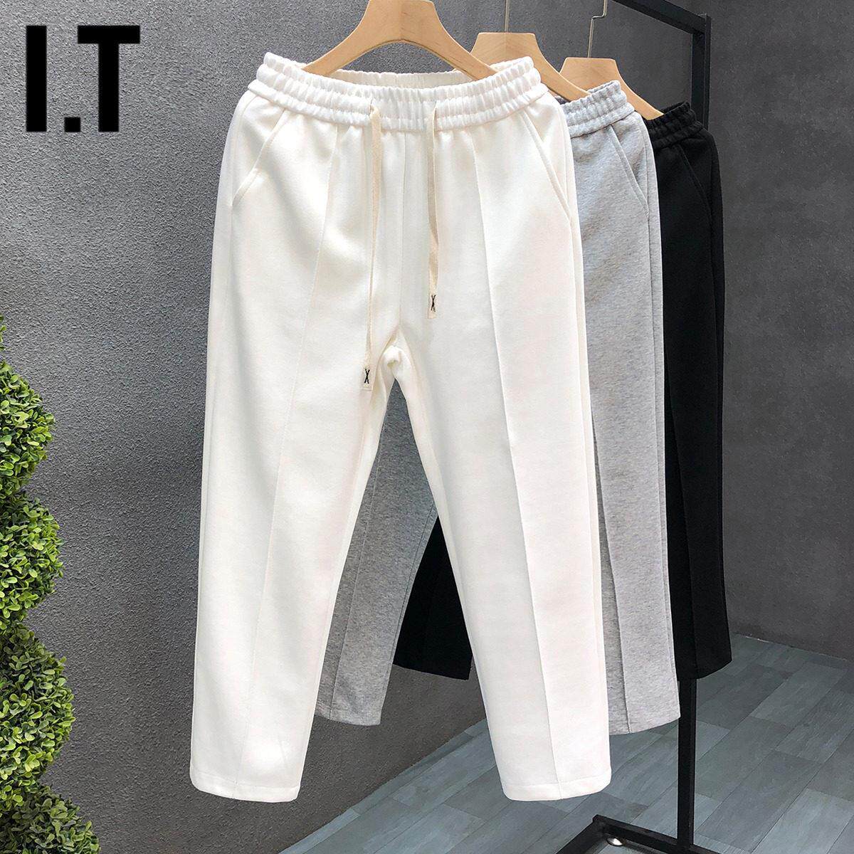 潮牌夏季薄款时尚白色长裤子男士直筒休闲 裤简约纯色百搭运动厚