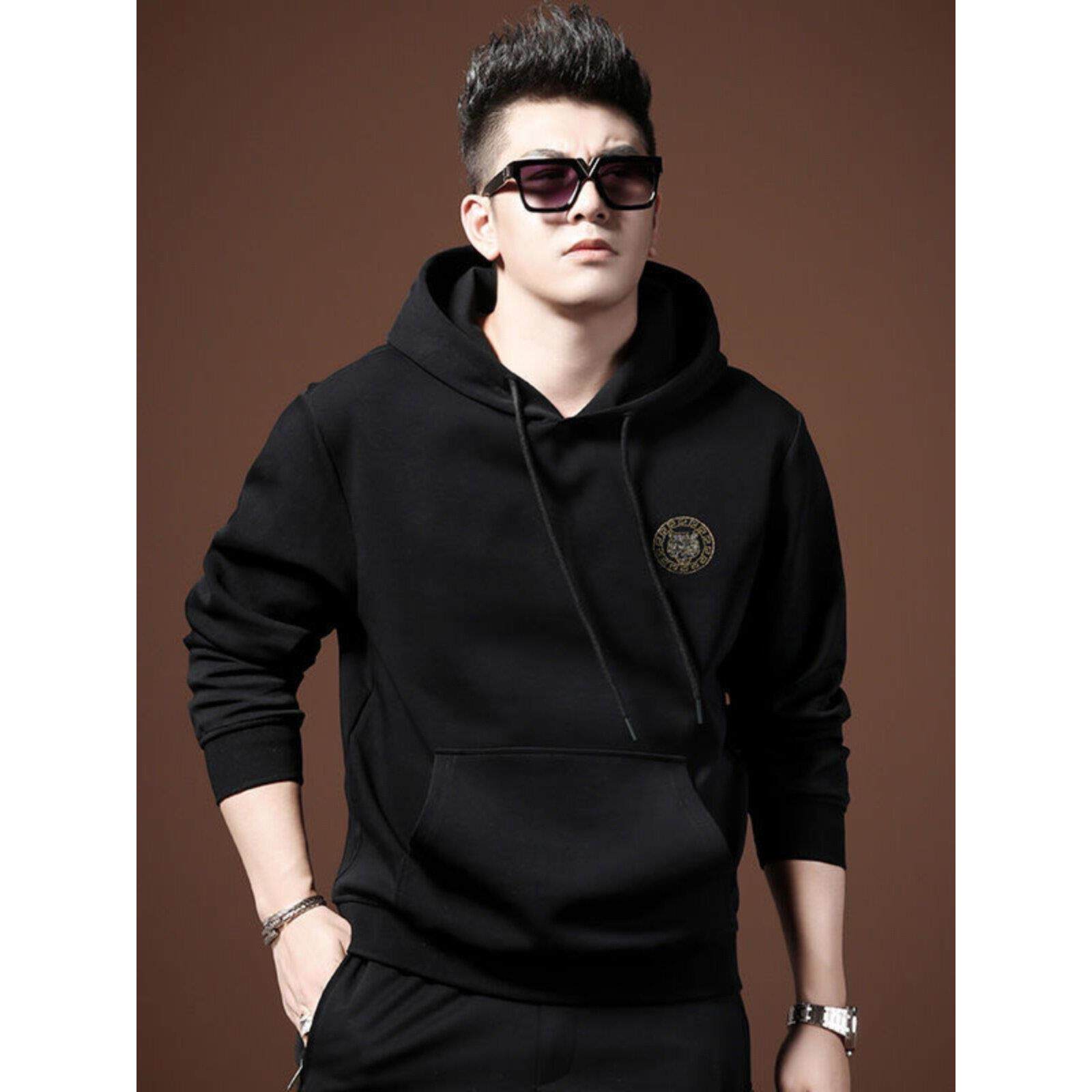 IT ins潮牌连帽卫衣男春秋休闲长袖烫钻运动套头薄款打底帽衫外套