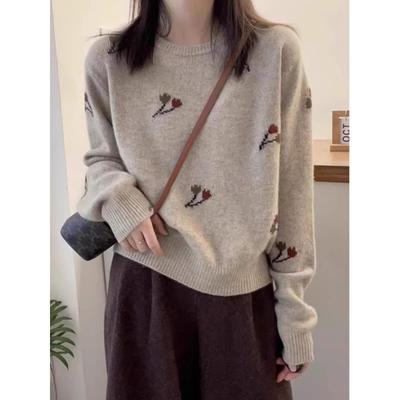 法国ROUJE NAIVE高端羊毛针织衫新款时髦显瘦套头毛衣宽松上衣女