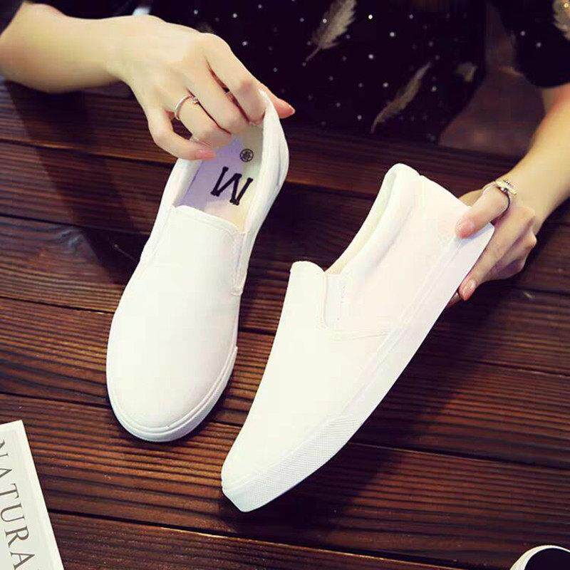 白色帆布鞋男一脚蹬潮男透气板鞋男厚底韩版百搭运动小白鞋男休闲