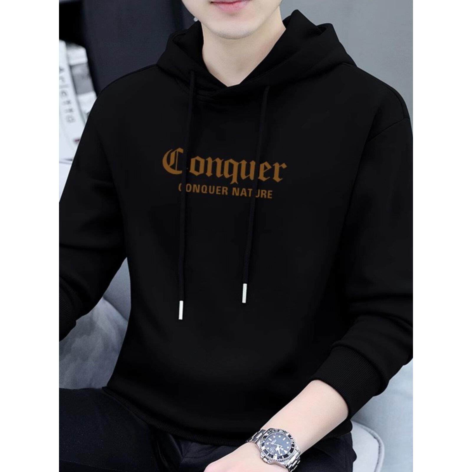 2025春季新款时尚百搭男装重磅连帽薄款卫衣潮流帅气休闲上衣外套