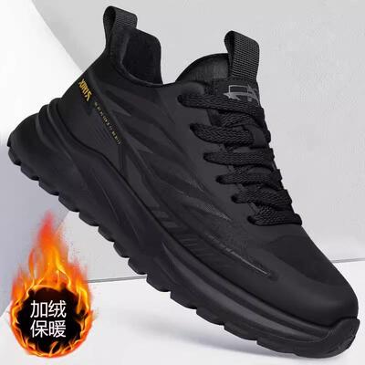 男鞋夏季2025新款加绒加厚保暖棉鞋男款黑色休闲运动厚底老爹潮鞋