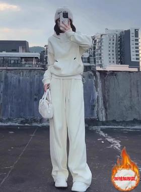 LILY MOST休闲时尚运动套装女2024冬季连帽卫衣阔腿裤加绒两件套